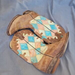 Anderson Bean Brown Leather Patchwork Cross Square Toe Western Boot 7033 Size 11